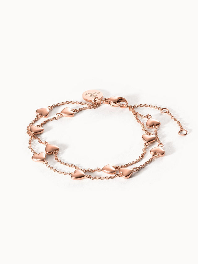 Roségoldenes Alohi Heart Armband mit zarten Herzen, verstellbar und nickelfrei, inspiriert von purem Aloha-Spirit.