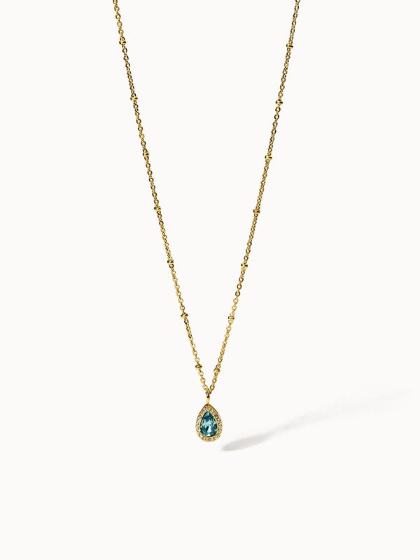 PURELEI Bellezza Kette mit goldener Edelstahlkette und blauem Tropfen-Schmuckstein, elegant und vintage-inspiriert
