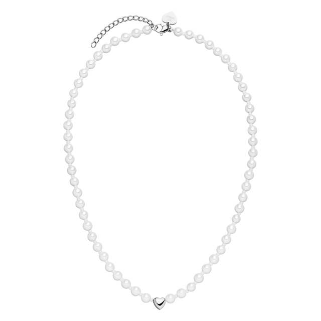 Weiße Perlenkette mit silbernem Herzanhänger, elegant und feminin – PURELEI.