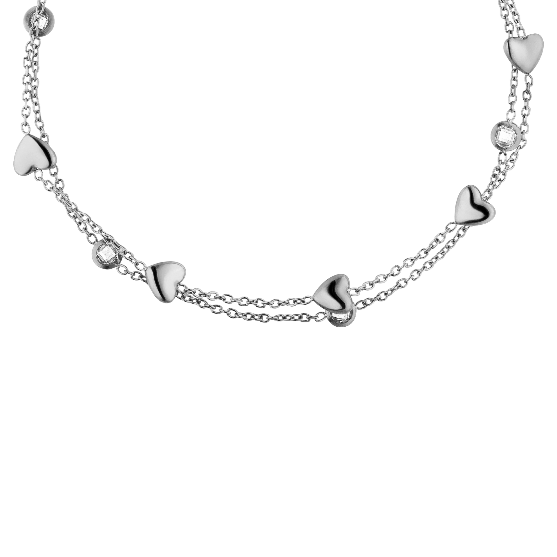 Silberne Kette mit herzförmigen Anhängern, PURELEI, elegant und verspielt.