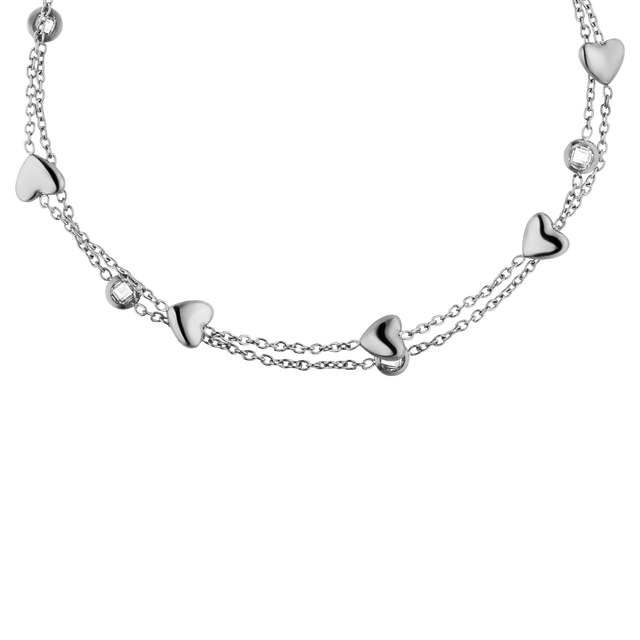 Silberne Kette mit herzförmigen Anhängern, PURELEI, elegant und verspielt.