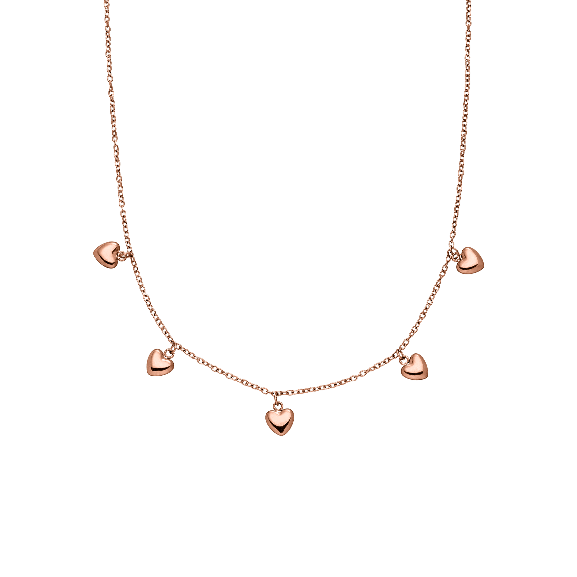 Roségoldene Kette mit herzförmigen Anhängern von PURELEI, elegant und verspielt.