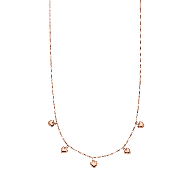 Roségoldene Kette mit Herz-Anhängern von PURELEI, elegant und verspielt.