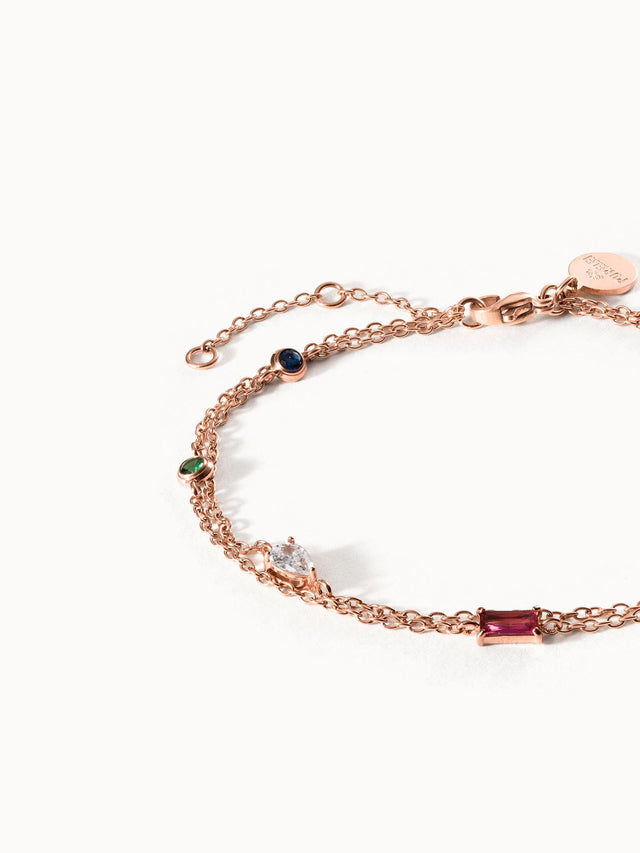 Roségoldenes Armband mit bunten Steinen, elegant und feminin, von PURELEI.