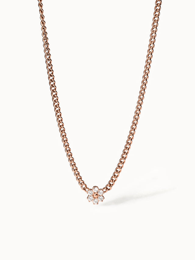 Roségoldene Kette mit blütenförmigem Anhänger, PURELEI, elegant und feminin.