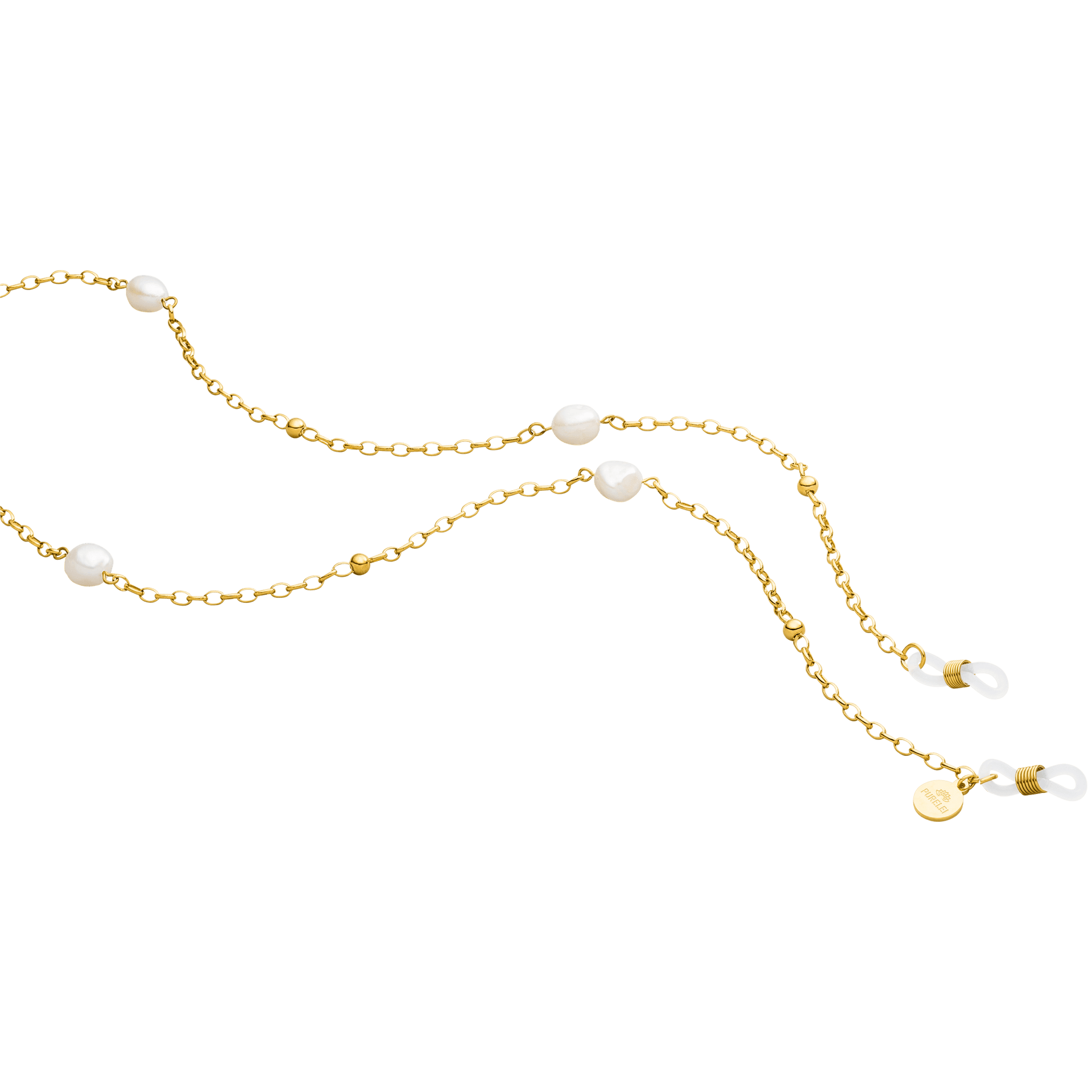 PURELEI Alima Brillenkette aus 18K vergoldetem Edelstahl mit Keshi-Perlen, elegant und feminin für den Sommer