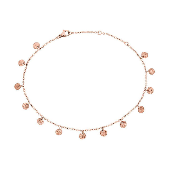 PURELEI Malihini Coin Fusskettchen in roségold mit gehämmerten Münzanhängern, filigran und elegant, nickelfrei.