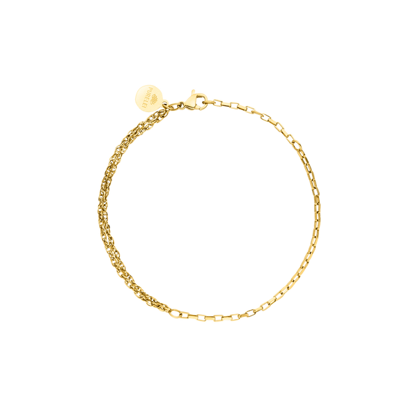 Klares, goldenes PURELEI Kumu O Mix Armband aus 18K Edelstahl, schlicht elegant, warm und feminin gestaltet.