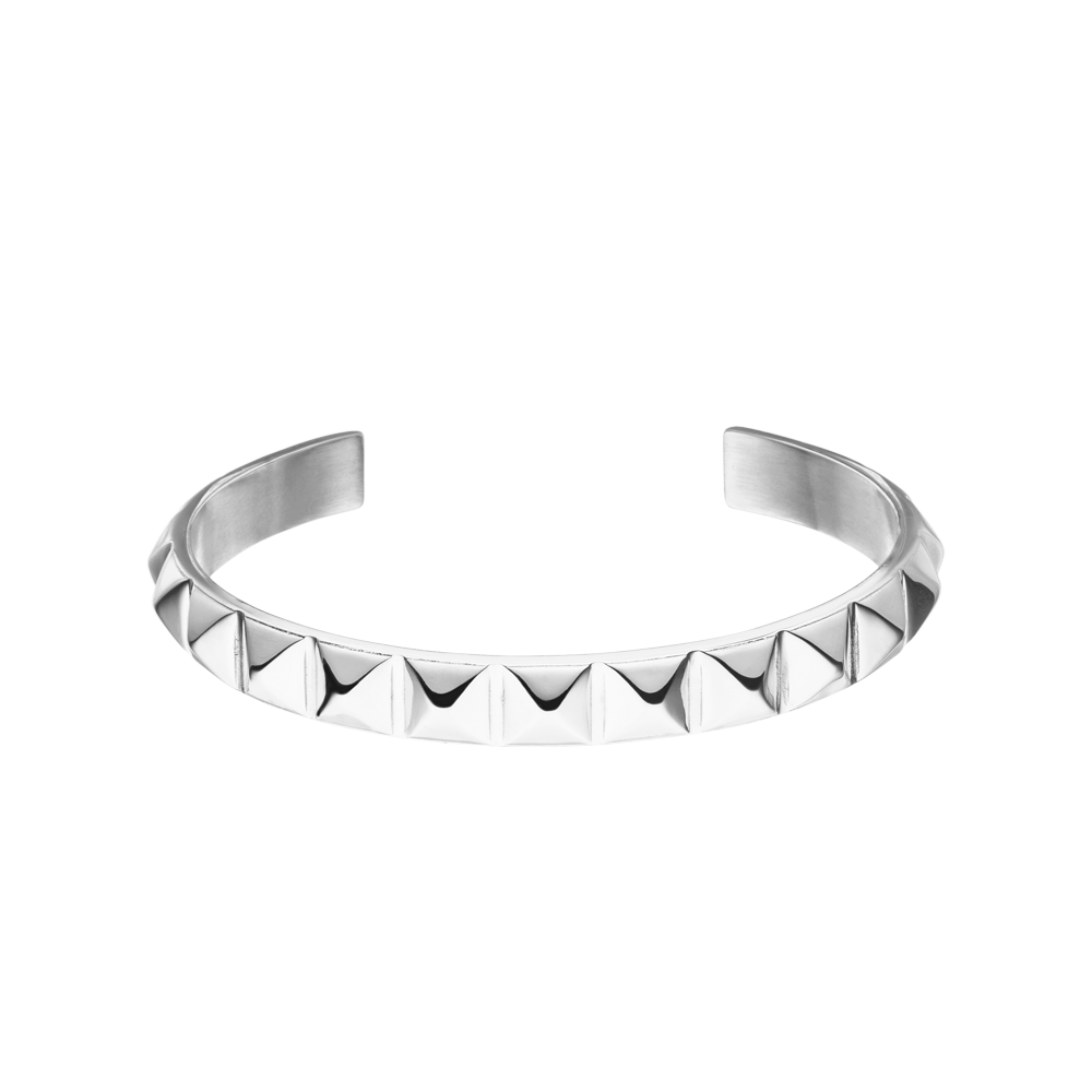 Be You Armcuff von PURELEI, silberner Edelstahl mit markanten Nieten, clean & elegant, feminine Premium-Ästhetik