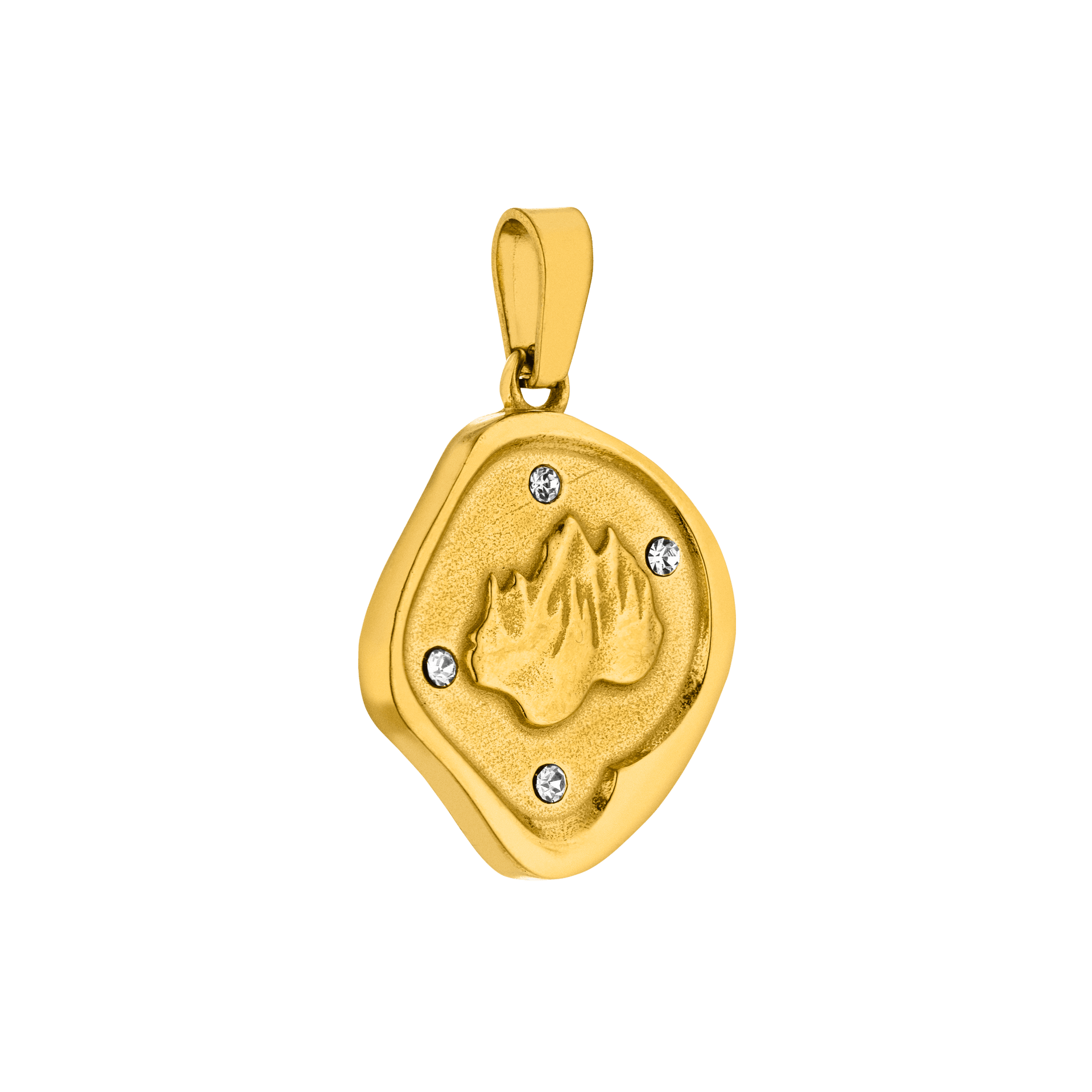 Goldener Anhänger mit feurigem Design und funkelnden Zirkonia, PURELEI.