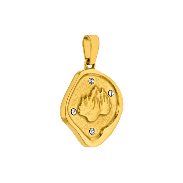 Goldener Anhänger mit feurigem Design und funkelnden Zirkonia, PURELEI.