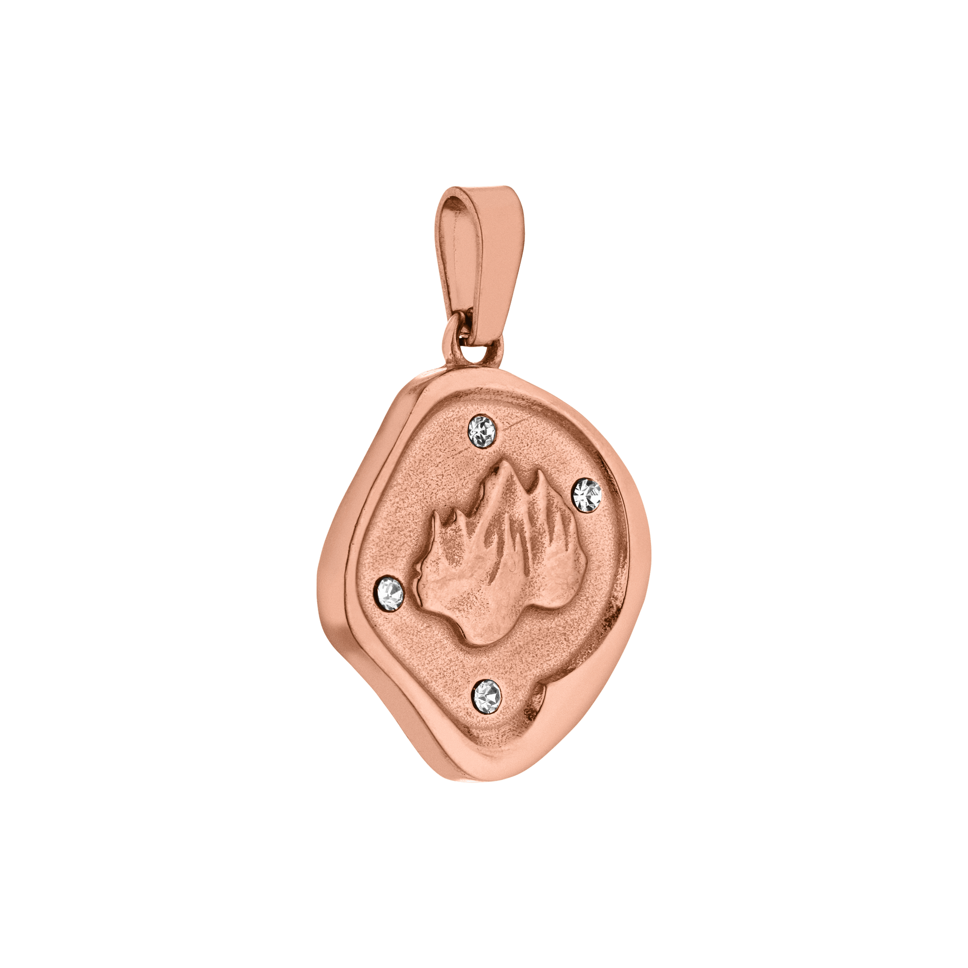 Roségoldener Anhänger mit feurigem Design und funkelnden Zirkonia von PURELEI.