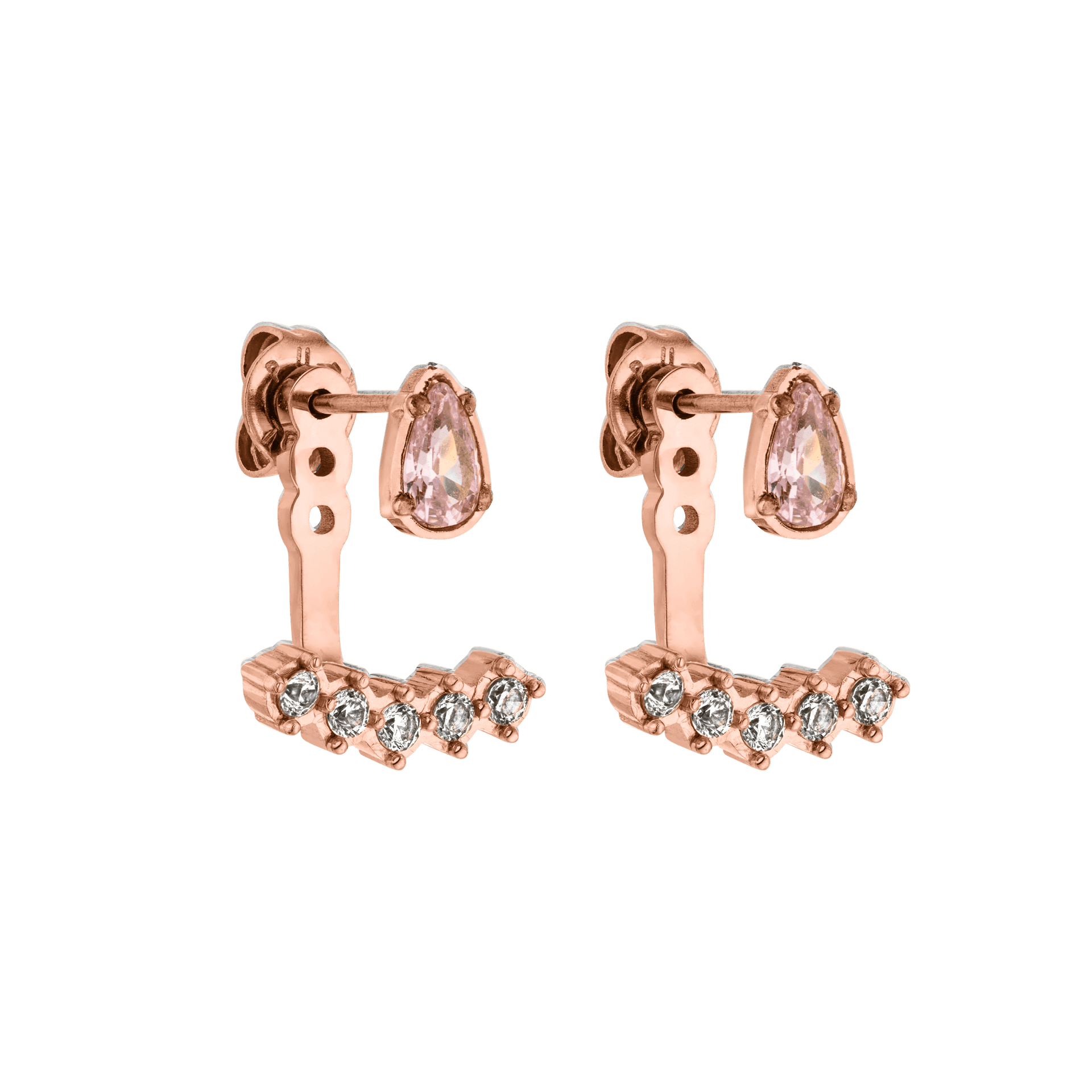 Adore Ohrringe von PURELEI in roségold mit rosa und weißen Zirkonia, elegant und nickelfrei.