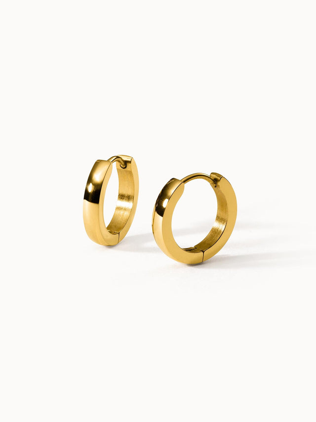 PURELEI Ike Ohrringe aus 18K goldvergoldetem Edelstahl, schlichte Creolen mit zeitloser Eleganz auf hellem Hintergrund