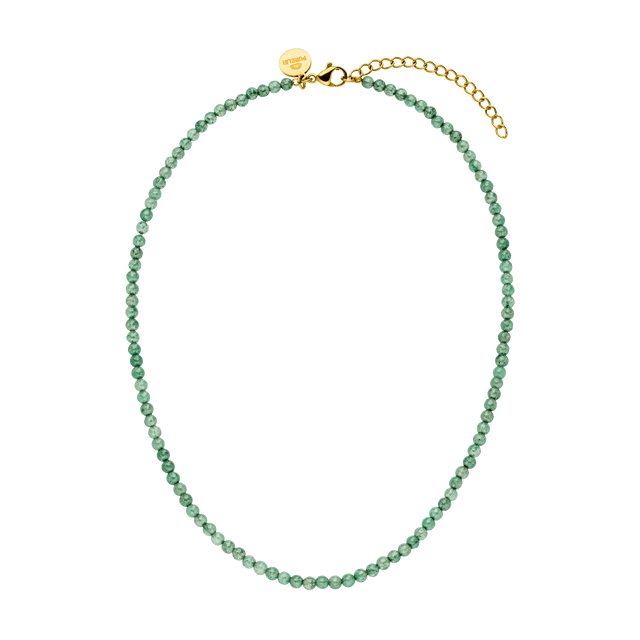 PURELEI Aventurine Kette mit goldener Edelstahlkette und grünen Aventurinperlen, elegant und spirituell inspiriert.