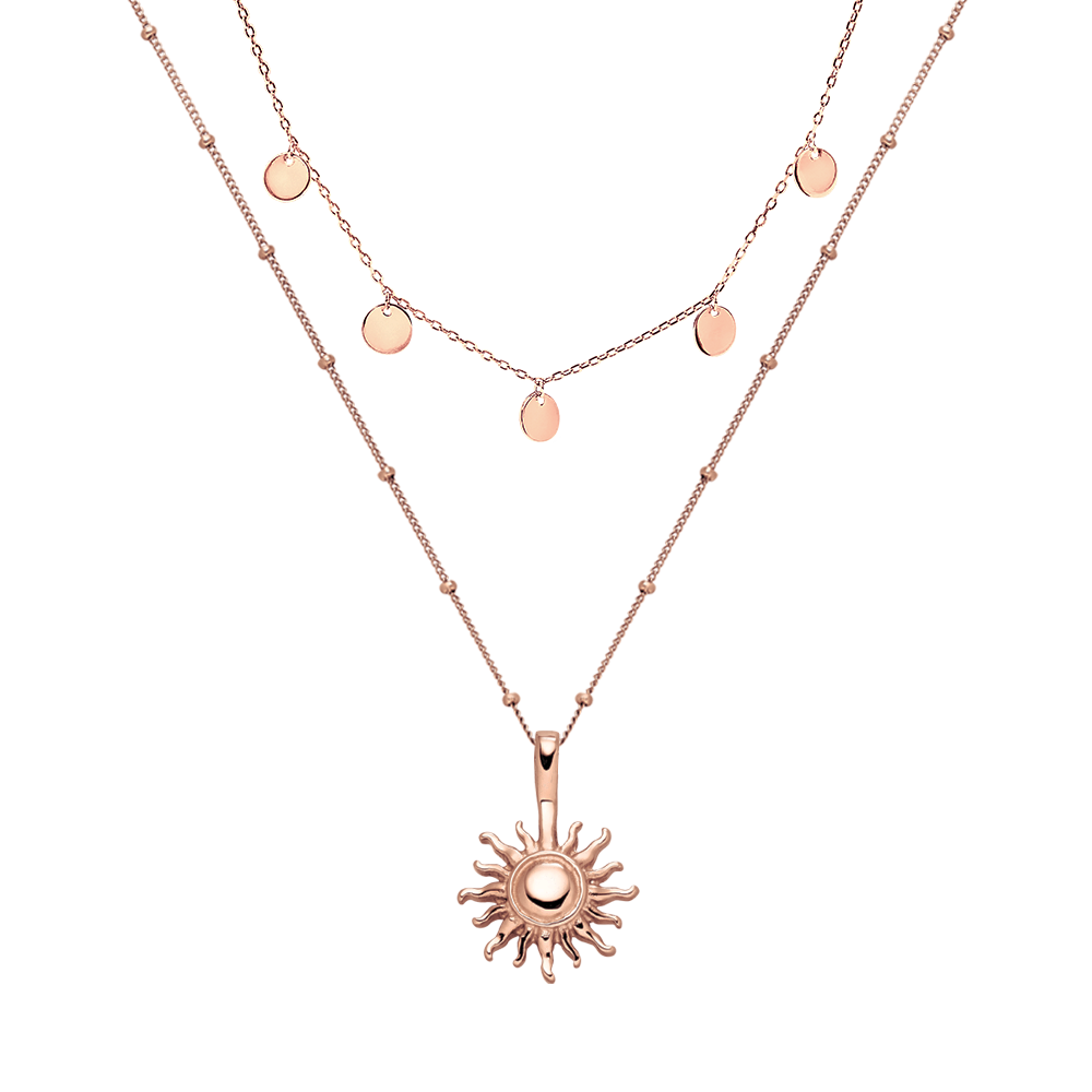 Kailua Ketten-Set in Roségold mit Sonnenanhänger und zarten Plättchen, elegant und feminin von PURELEI.