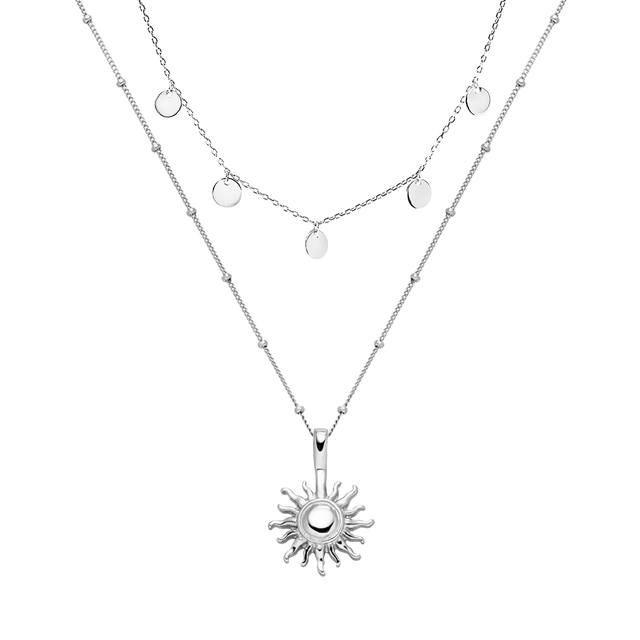 Kailua Ketten-Set von PURELEI, silberne Sonnen- und Münzketten, elegant und nickelfrei, inspiriert von hawaiianischem Insel-Spirit.