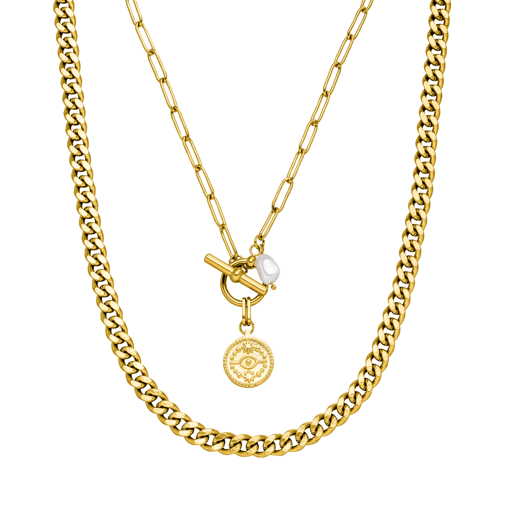 Makani Ketten-Set von PURELEI, 18K vergoldet mit Perlenanhänger, elegant geschichtet für feminine Island-Spirit Ästhetik.