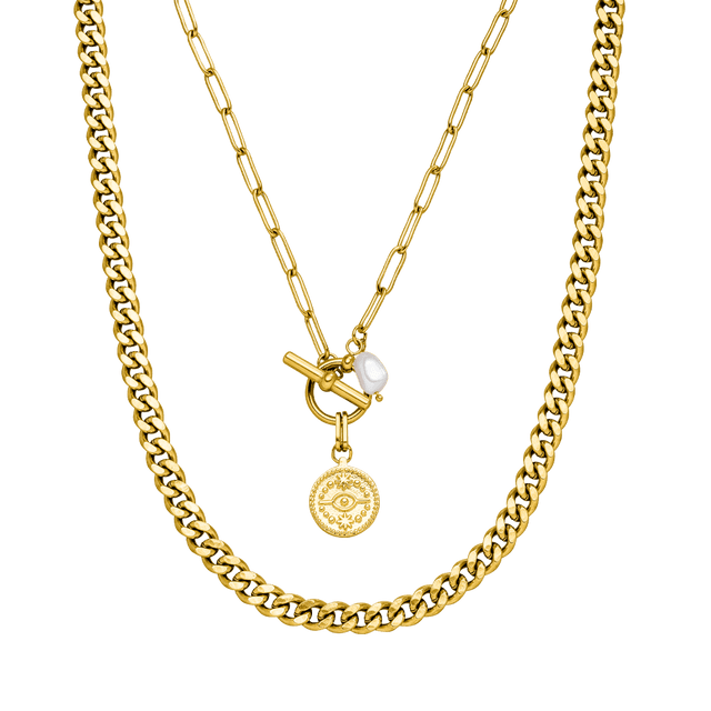 Makani Ketten-Set von PURELEI, 18K vergoldet mit Perlenanhänger, elegant geschichtet für feminine Island-Spirit Ästhetik.