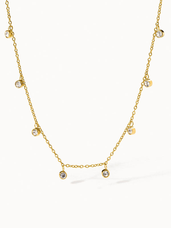 Feingliedrige goldene Nani Kette mit eingefassten weißen Zirkonia-Steinen, PURELEI, elegant und femininer Island-Charme.