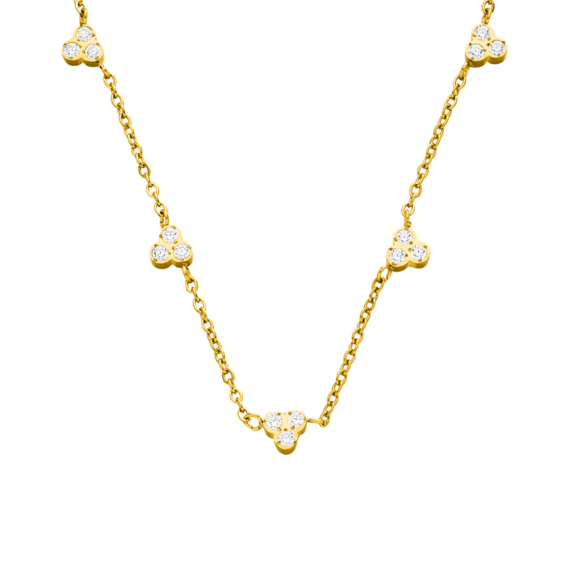 Amicizia Kette von PURELEI aus goldener Edelstahlkette mit weißen Zirkonia-Steinen, elegant und feminin.