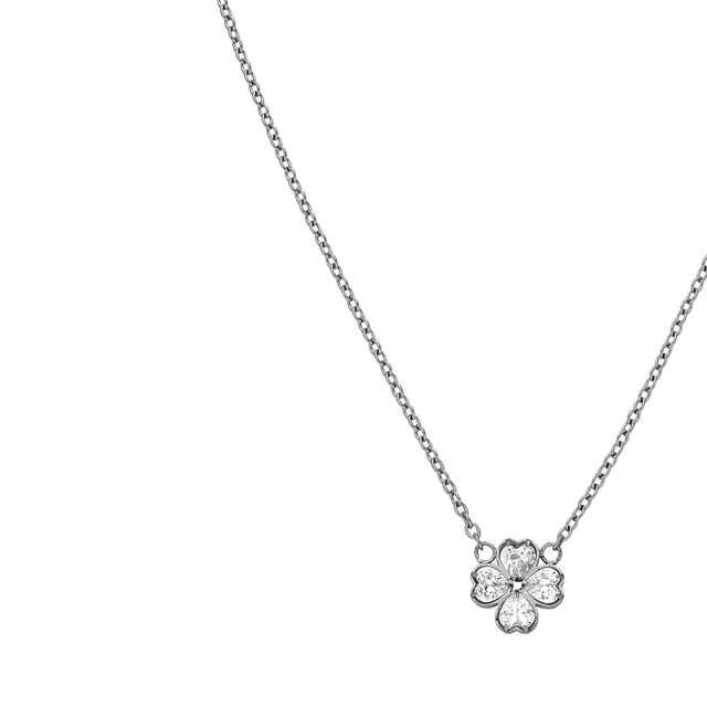 Silberne Kette mit blütenförmigem Anhänger und funkelnden Details von PURELEI.