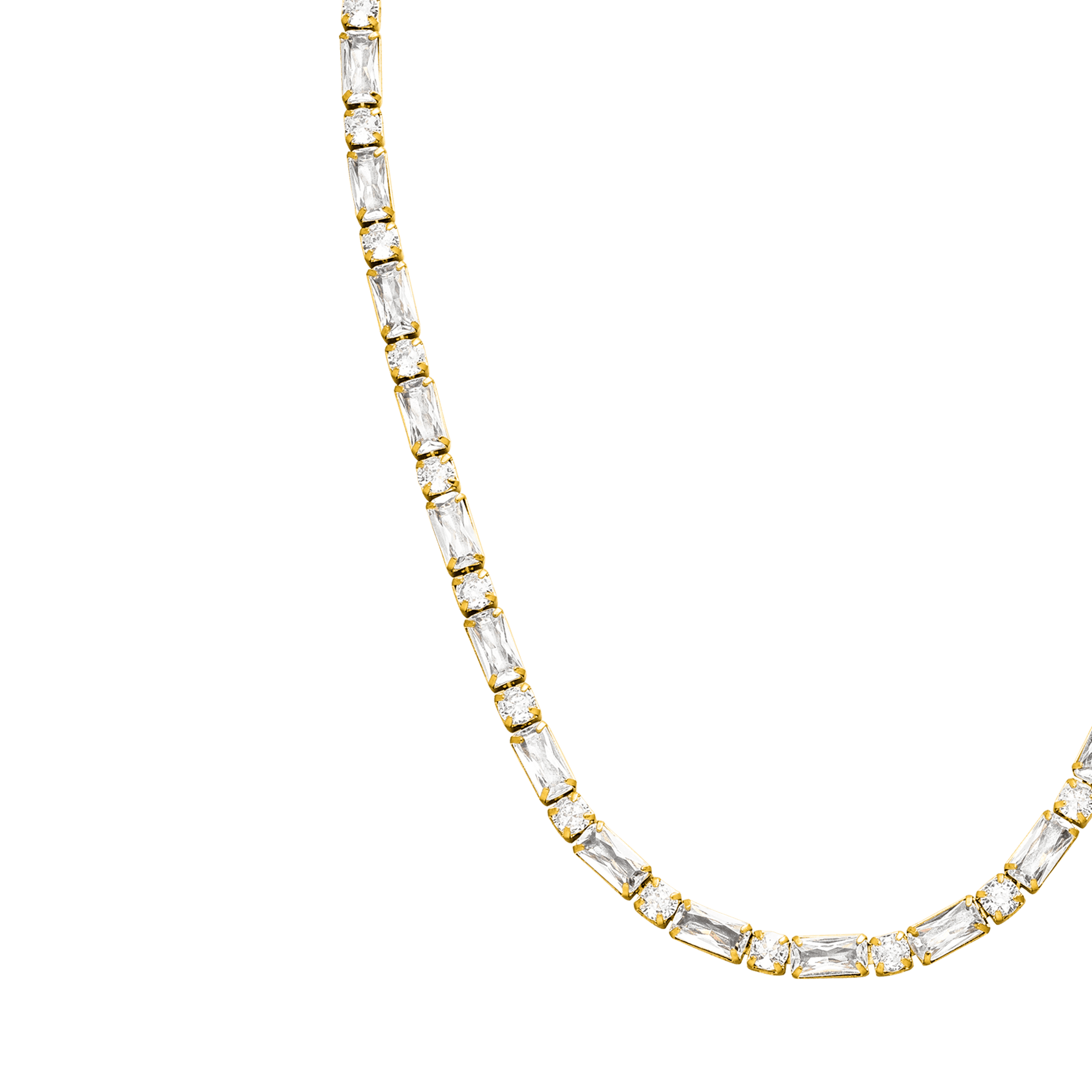 Goldene Kette mit klaren, rechteckigen Steinen von PURELEI, elegant und strahlend.