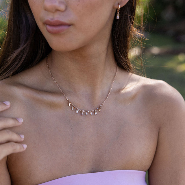 PURELEI Shine Bright Kette in Roségold mit Zirkonia-Steinen, elegant und femininer Island-Spirit am Dekolleté