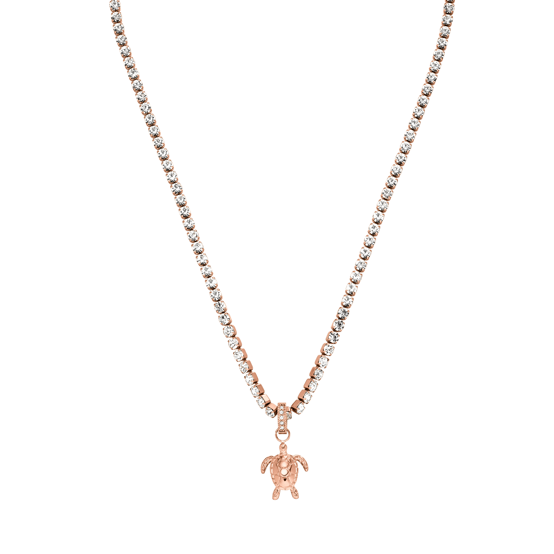Roségoldene Kette mit Schildkröten-Anhänger und funkelnden Steinen von PURELEI.