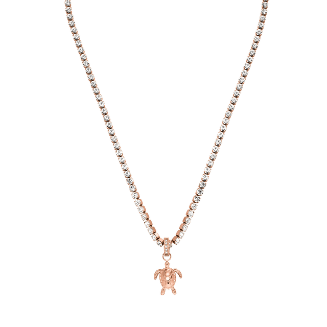 Roségoldene Kette mit Schildkröten-Anhänger und funkelnden Steinen von PURELEI.