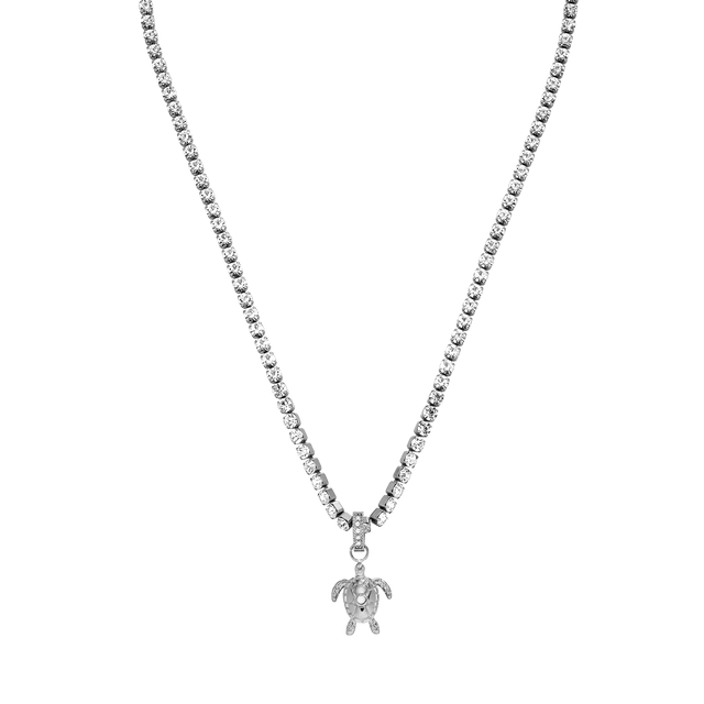 Silberne Kette mit Schildkröten-Anhänger, funkelnd und elegant, von PURELEI.