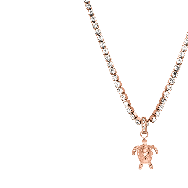 Roségoldene Kette mit Schildkröten-Anhänger und funkelnden Steinen von PURELEI.