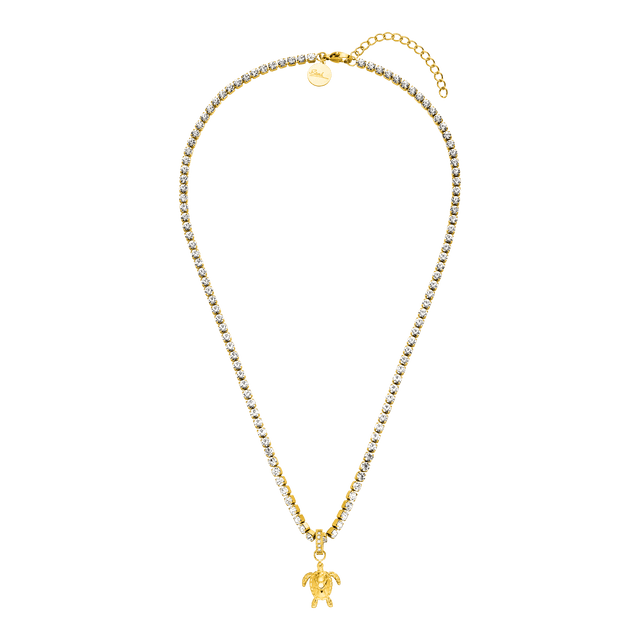 Goldene Kette mit Schildkröten-Anhänger und funkelnden Kristallen von PURELEI.