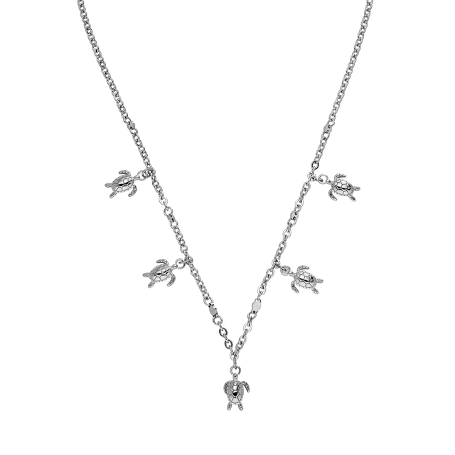 Silberne Kette mit Schildkröten-Anhängern, elegant und verspielt, von PURELEI.
