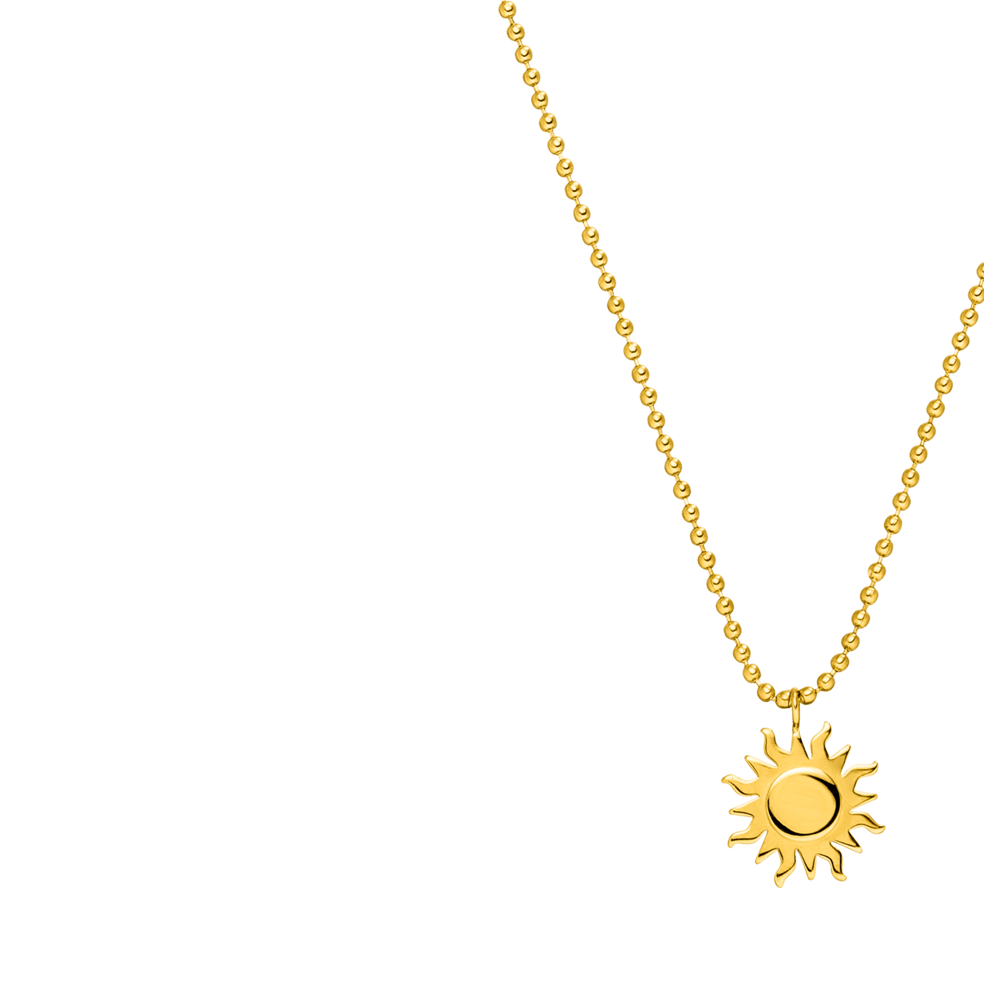 Goldene PURELEI Halskette mit Sonnenanhänger, strahlend und elegant.