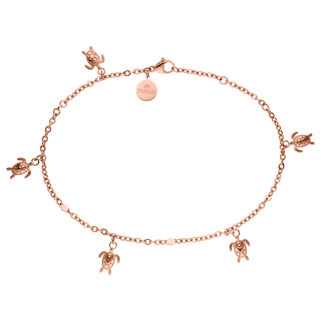 Roségoldenes Armband mit Schildkröten-Anhängern von PURELEI, elegant und verspielt.
