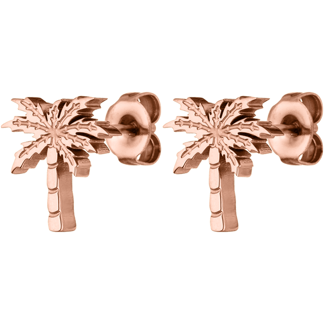 Palm Ohrringe aus 18K Roségold Edelstahl, fein gearbeitet, PURELEI, tropisch elegant und nickelfrei.