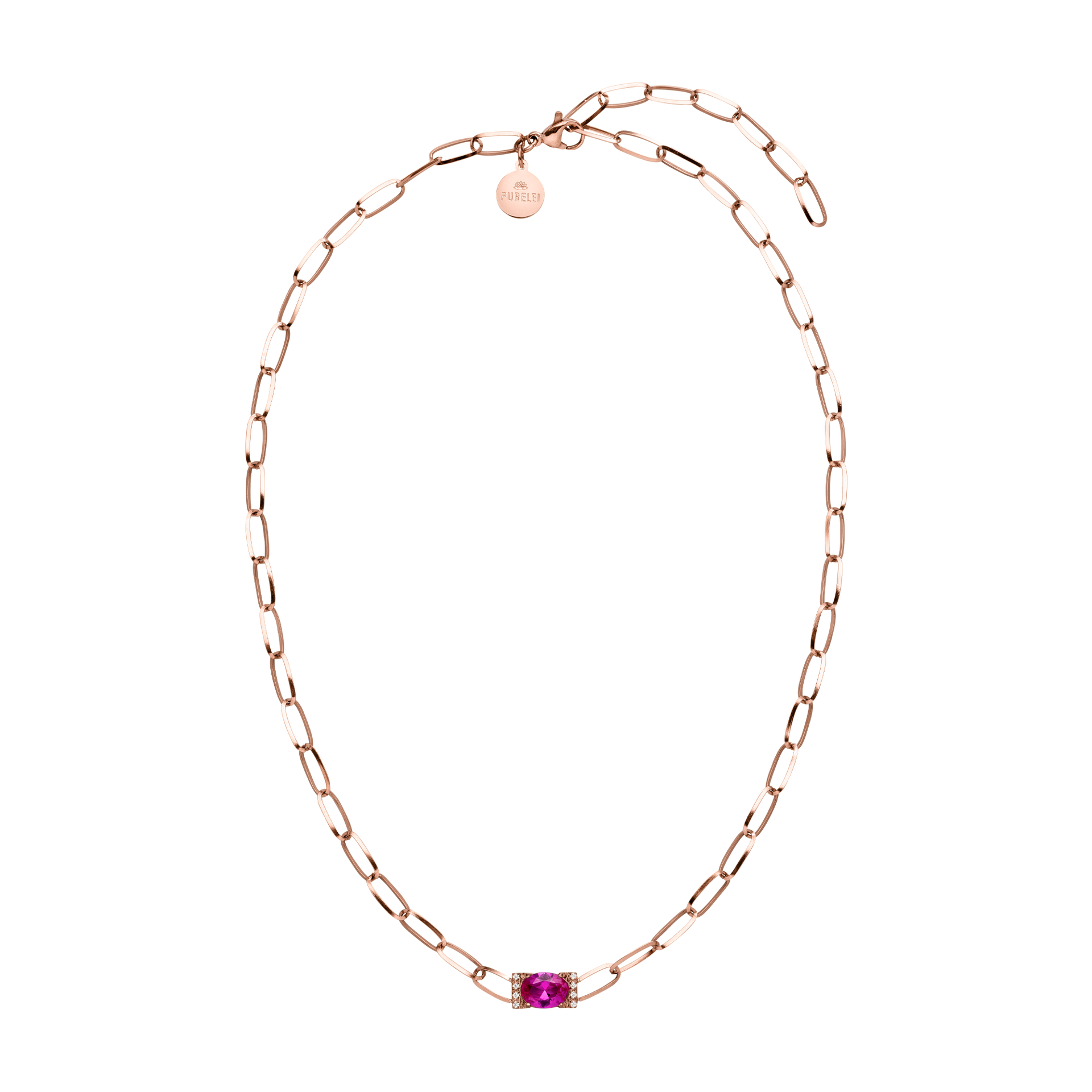 Roségoldene Kette mit pinkem Stein, elegant und feminin, von PURELEI.