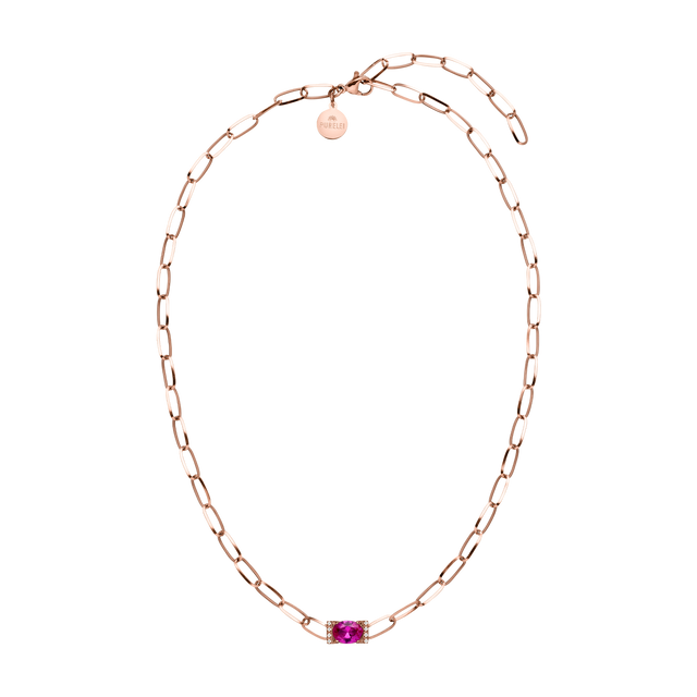Roségoldene Kette mit pinkem Stein, elegant und feminin, von PURELEI.
