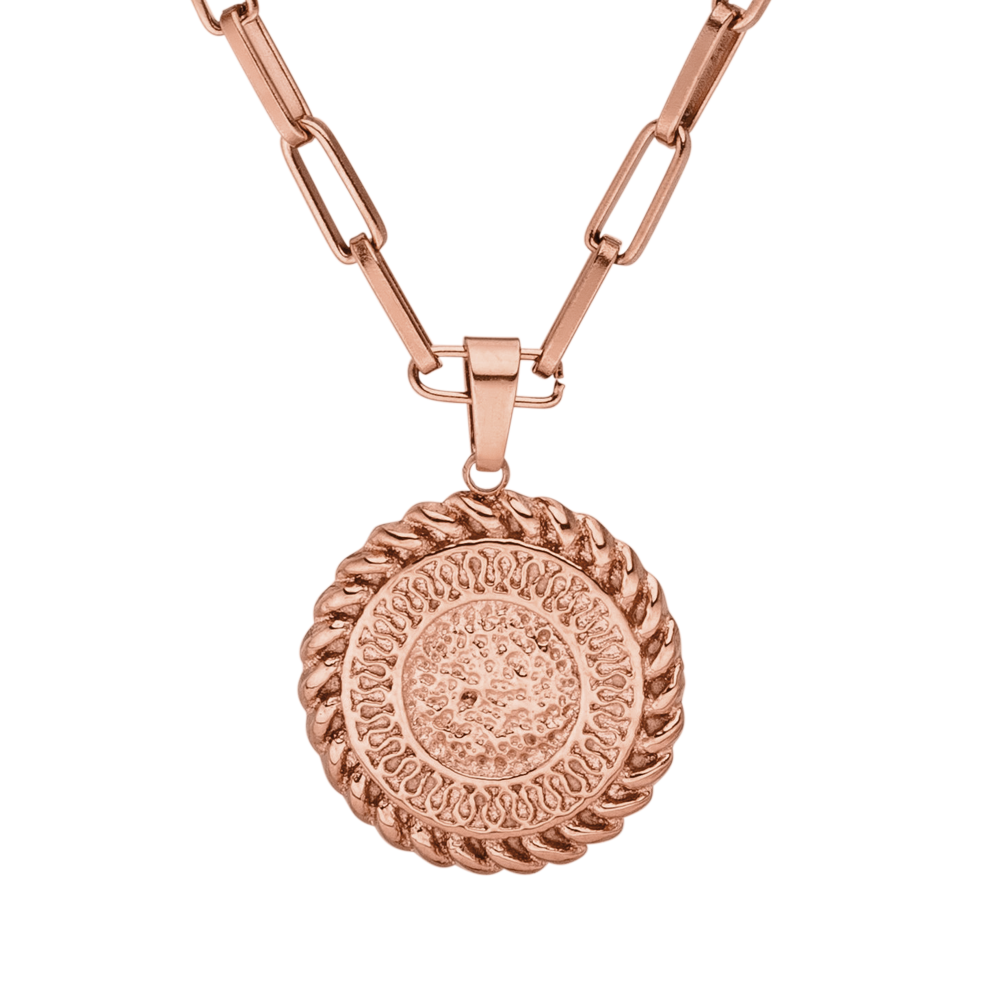 Waina Kette in Roségold mit filigranem, geprägtem Charm und dekorativer Gliederkette von PURELEI, elegant und feminin.