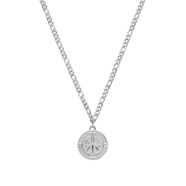 Silberne Kette mit Kompass-Anhänger von PURELEI, elegant und modern.