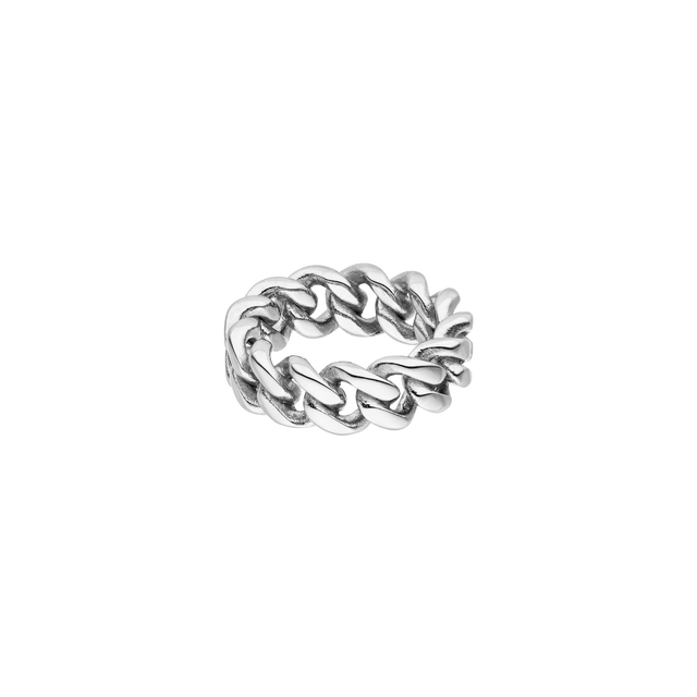 Silberner Ring mit Kettenmuster von PURELEI, modern und elegant.