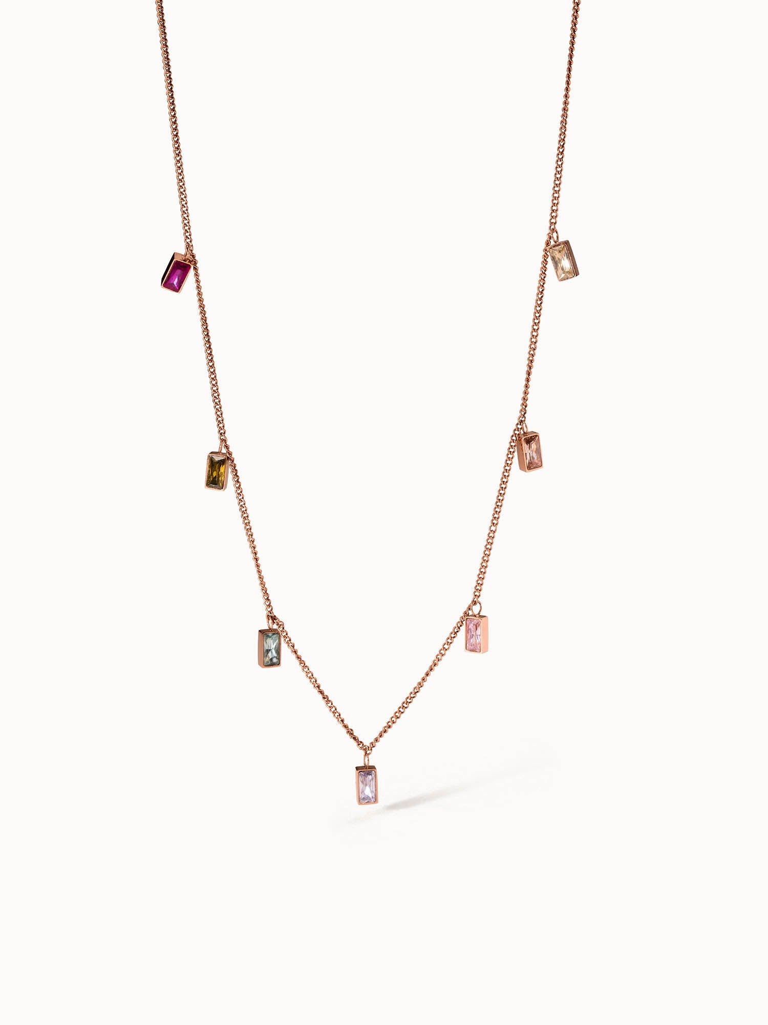 PURELEI Rainbow Kette in Roségold mit bunten Zirkonia-Steinen, elegant und farbenfroh, fein und lebensfroh gestaltet