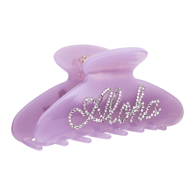 Aloha Haarklammer in Beige mit glitzerndem Schriftzug aus Strasssteinen, kunstvoll und feminin, PURELEI.