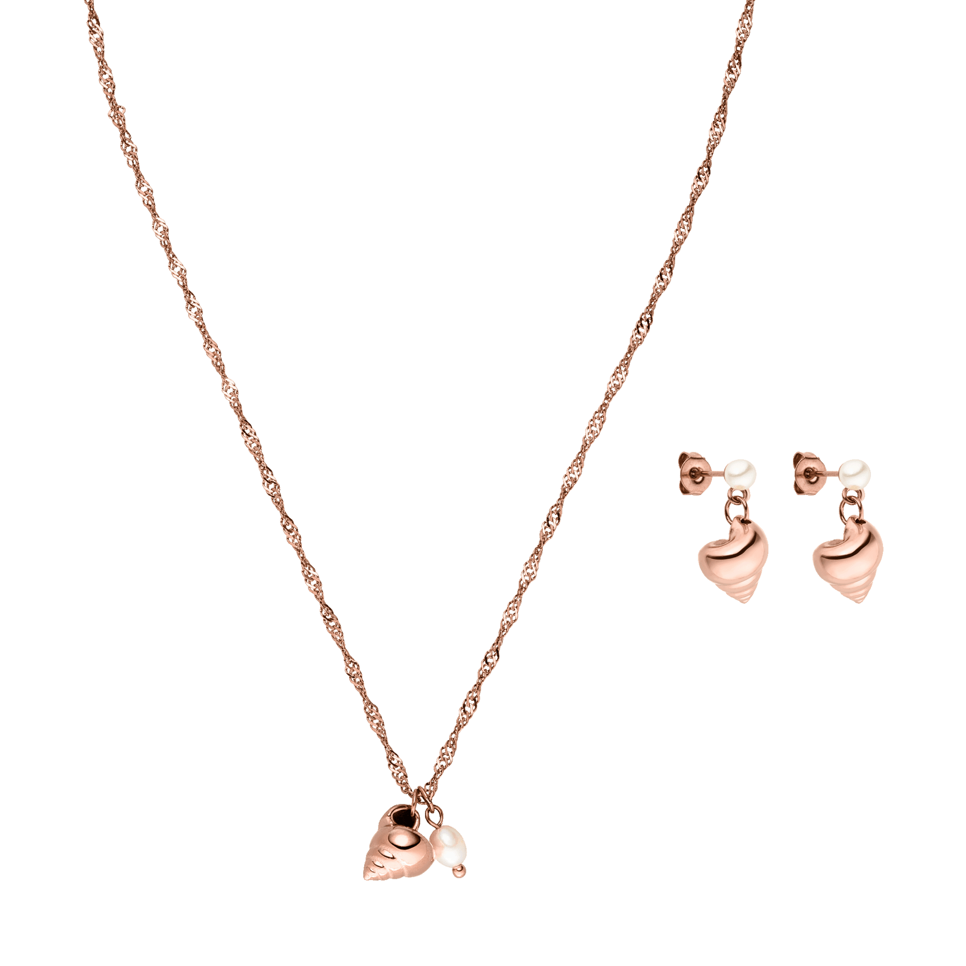 Roségoldene Kette mit Muschel-Anhänger und passenden Ohrringen von PURELEI.