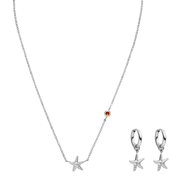 Silberne Kette und Ohrringe mit Seestern-Design von PURELEI, elegant und maritim inspiriert.