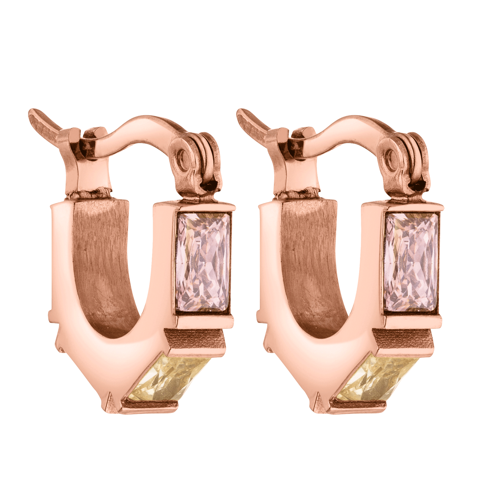 Roségoldene Creolen mit bunten Steinen, elegant und feminin – PURELEI.