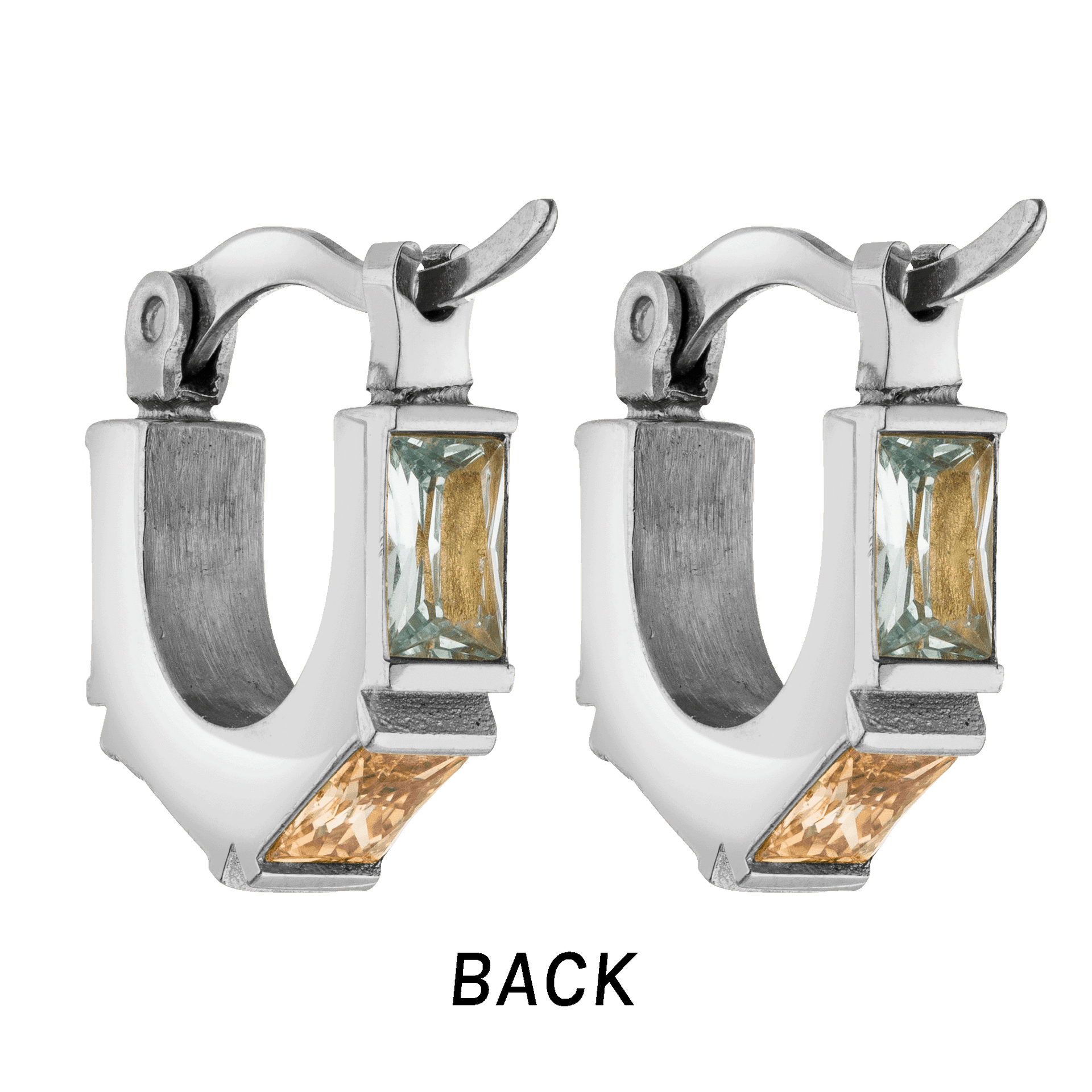 Silberne Creolen mit bunten Steinen, PURELEI, elegant und modern.