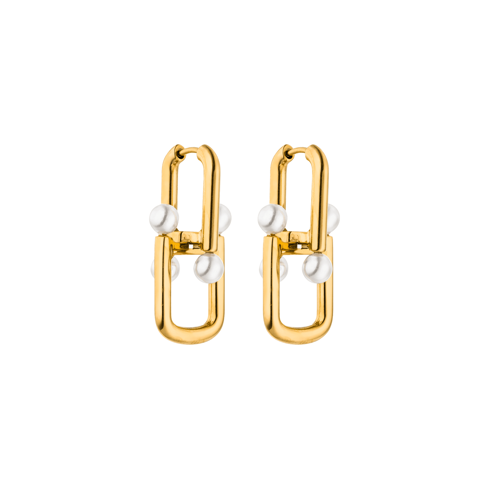 Goldene Ohrringe mit Perlen von PURELEI, modern und elegant.