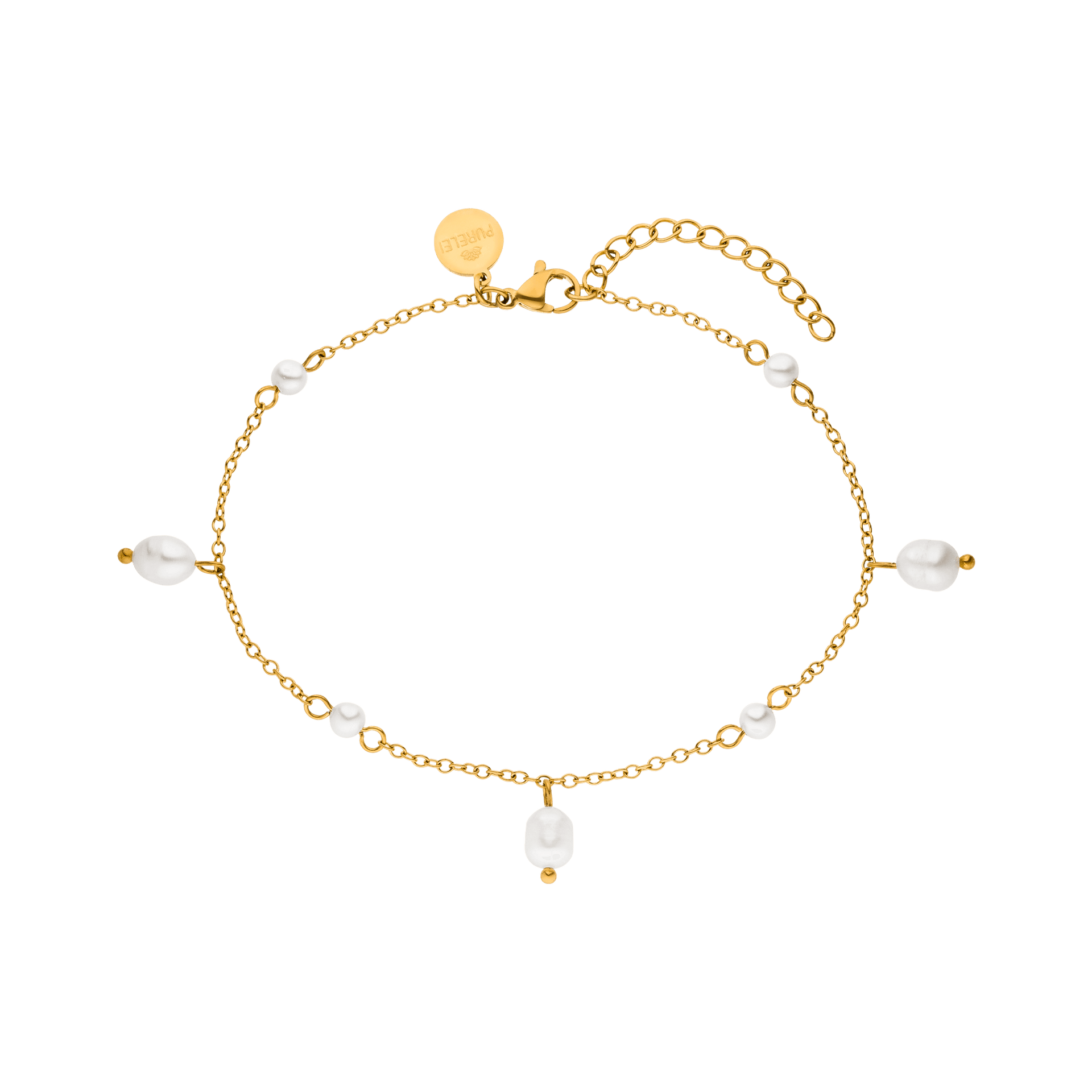 Goldenes Armband mit weißen Perlen, elegant und feminin, von PURELEI.